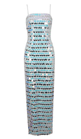 Ärmelloses Midikleid mit Pailletten in Blau